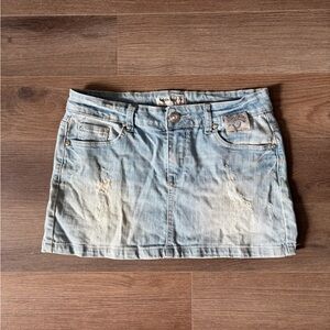 Blue Denim Distressed Mini Skirt